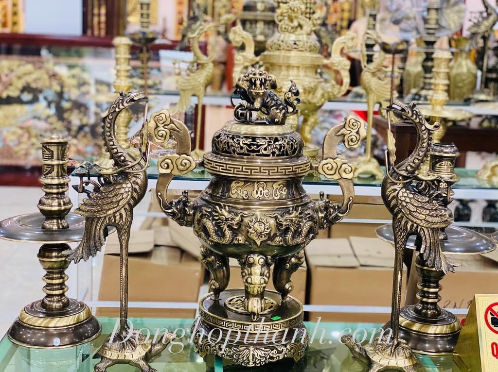 Bộ đỉnh ngũ sự chữ thư pháp - Kích thước 60cm