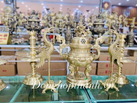  Bộ ngũ sự đỉnh sòi màu vàng mộc - Kích thước 70cm 