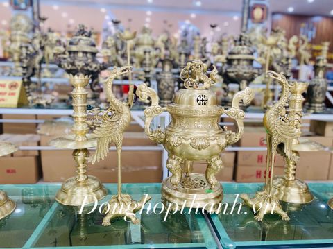  Bộ ngũ sự đỉnh Sòi màu vàng mộc - Kích thước 60cm 