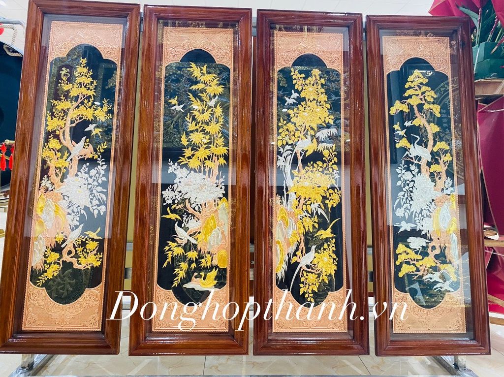 Bộ tranh tứ quý dát vàng bạc - Kích thước 127cmx41cm
