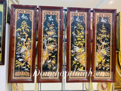  Bộ tranh đồng tứ quý, dát vàng bạc - Kích thước 155cm x 51cm 
