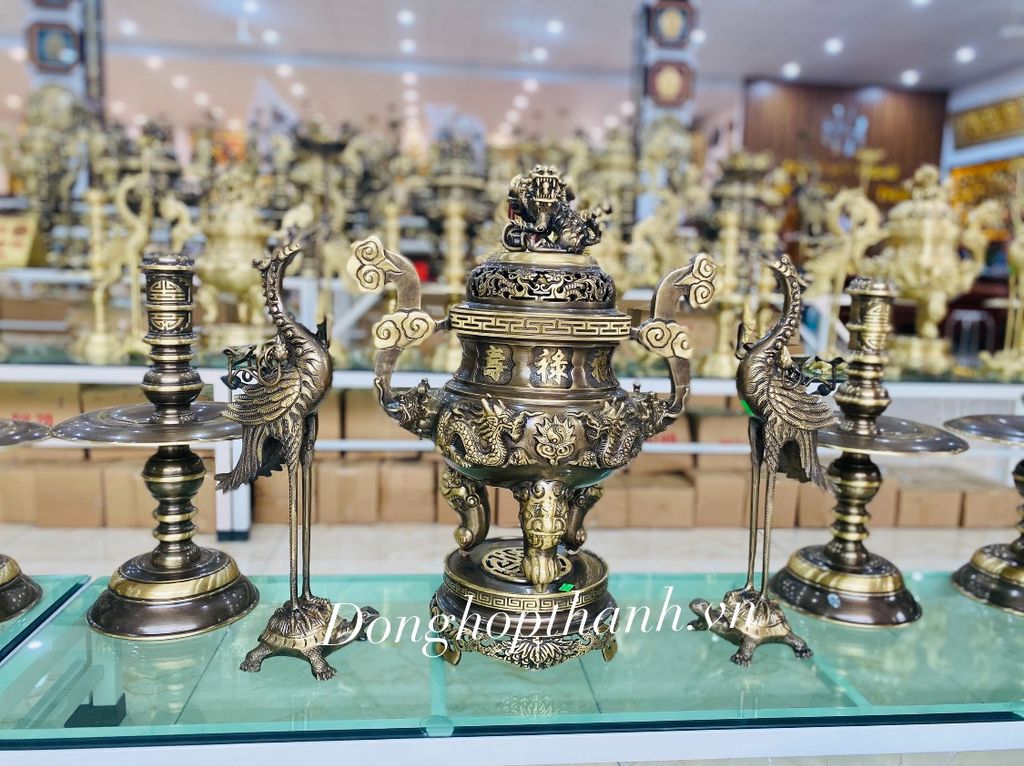 Bộ ngũ sự Long Phụng màu giả cổ - Kích thước 50 cm