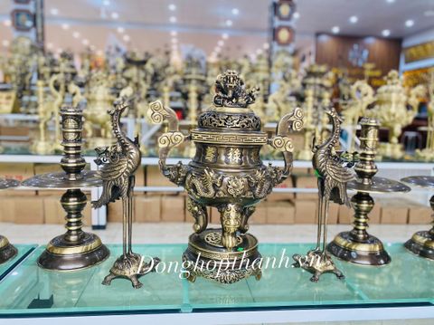  Bộ ngũ sự Long Phụng màu giả cổ - Kích thước 50 cm 