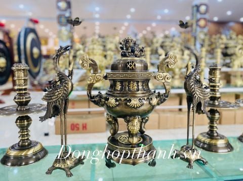  Bộ đỉnh ngũ sự Sòi màu giả cổ - Kích thước 55 cm 