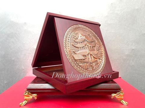  Quà tặng tranh chùa keo bằng đồng - kích thước 24cm x 24cm 