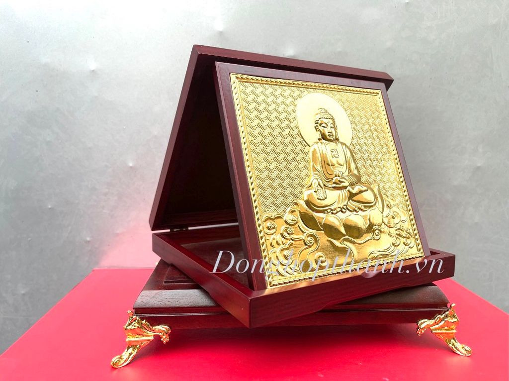 Quà tặng tranh đồng đức phật mạ vàng 24k - kích thước 24cm X 24cm