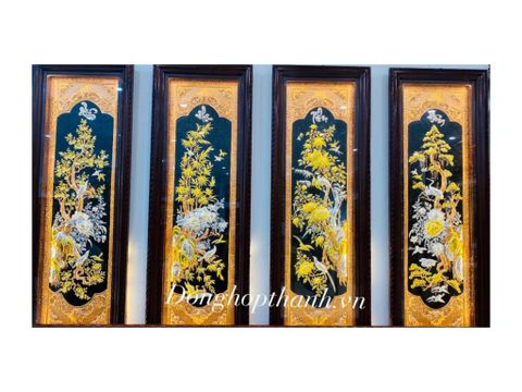  Bộ tranh đồng tứ quý, dát vàng bạc - Kích thước 176cm X 61cm 