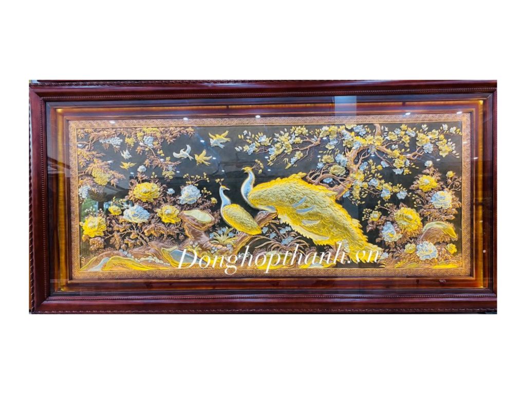 Tranh phu thê viên mãn dát vàng bạc - kích thước 1,97m x 1,07m