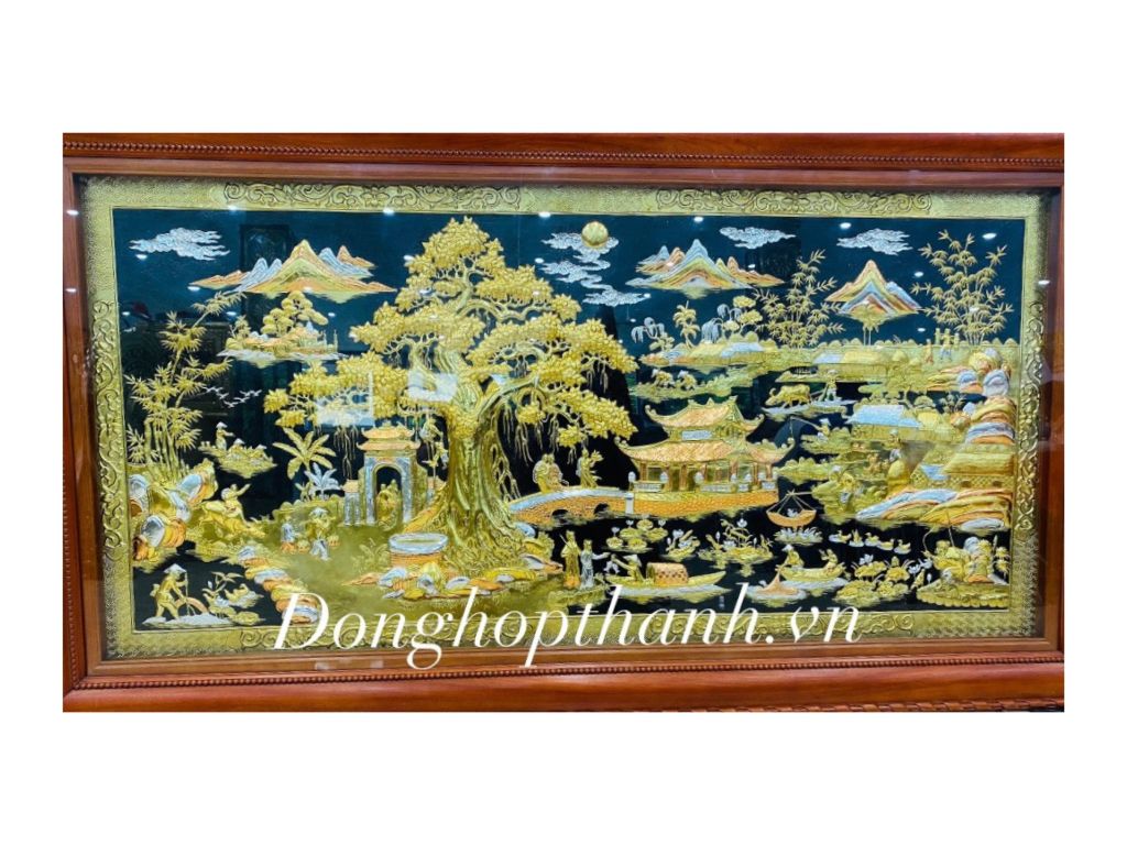 Tranh Vinh Quy Bái Tổ dát vàng bạc - Kích Thước 127cm X 231cm