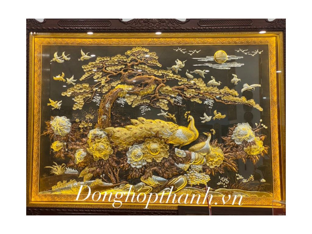 Tranh phu thê viên mãn dát vàng bạc - kích thước 107cm x 61cm