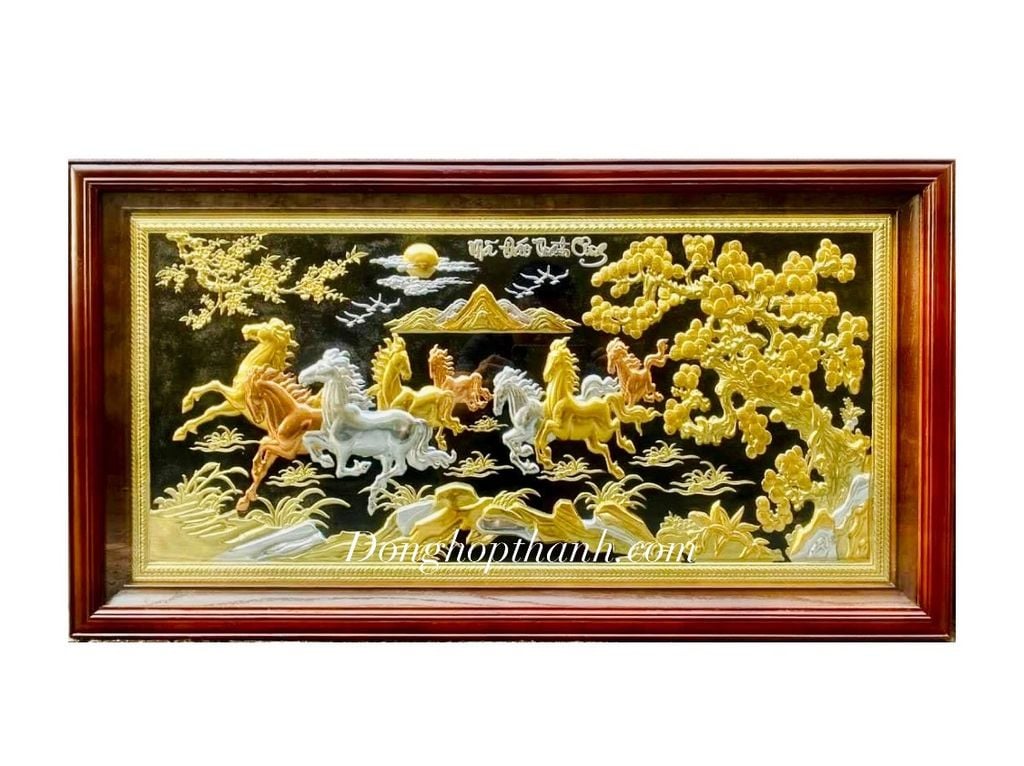 Tranh Mã đáo thành công , mạ tam khí vàng bạc - Kích Thước 88cm X 155cm
