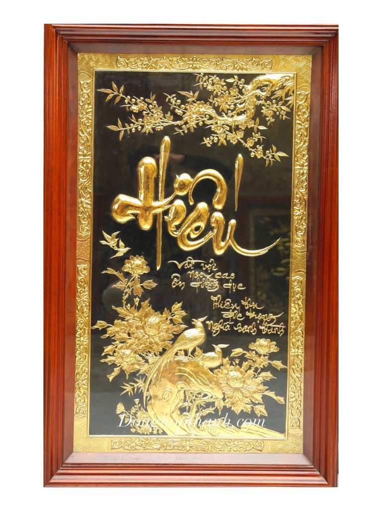 Tranh đồng chữ Hiếu mạ vàng 24K - Kích thước 38cm x 54cm