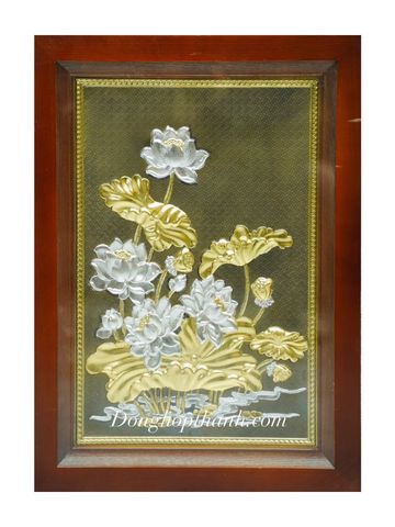  Tranh Hoa sen dát vàng bạc - Kích thước 38cm x 54cm 