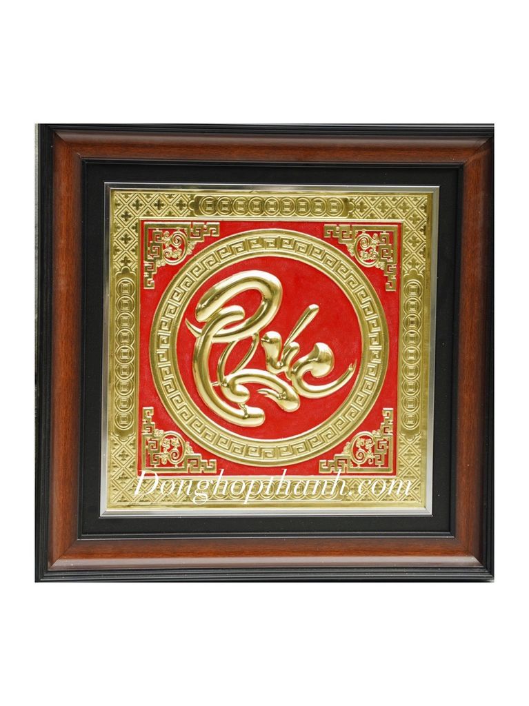 Tranh chữ phúc thư pháp mạ vàng 24K - kích thước 38cm x 38cm
