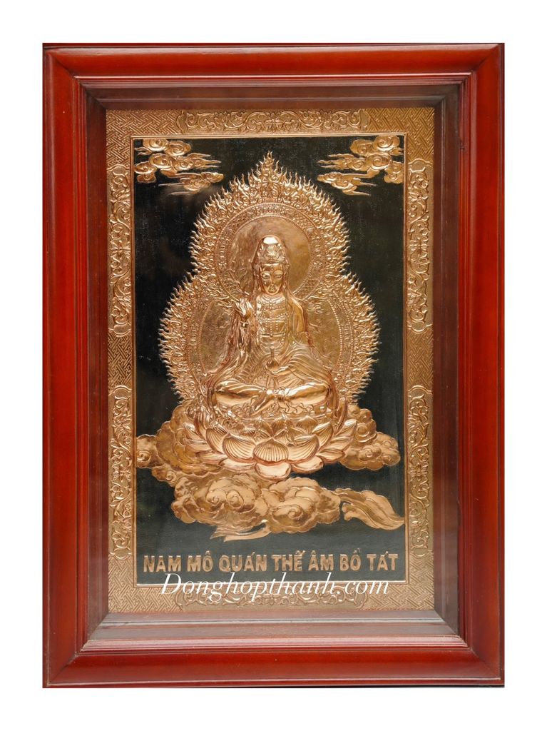 Tranh Phật Quan Thế Âm Bồ Tát bằng đồng đỏ - kích thước 38cm x 54cm