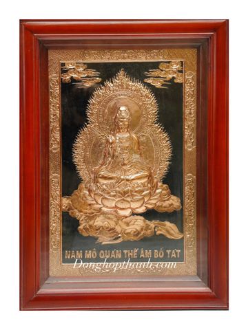  Tranh Phật Quan Thế Âm Bồ Tát bằng đồng đỏ - kích thước 38cm x 54cm 