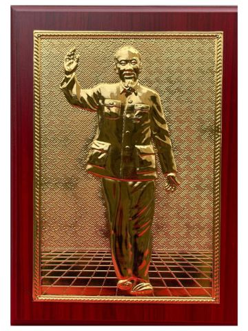  Tranh chân dung chủ tịch Hồ Chí Minh bằng đồng , mạ vàng 24k  - Kích Thước 32cm - 23cm 