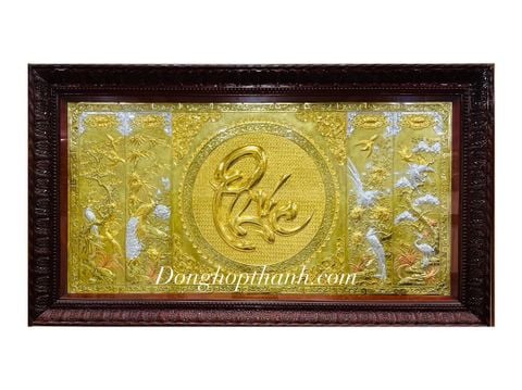  Tranh Tứ quý chữ phúc dát vàng bạc - kích thước 155cmx88cm 