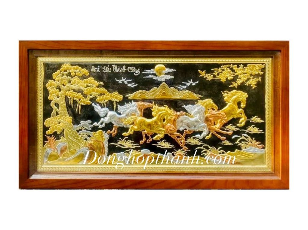 Tranh Mã Đáo Thành Công dát vàng bạc - kích thước 50cm x 90cm