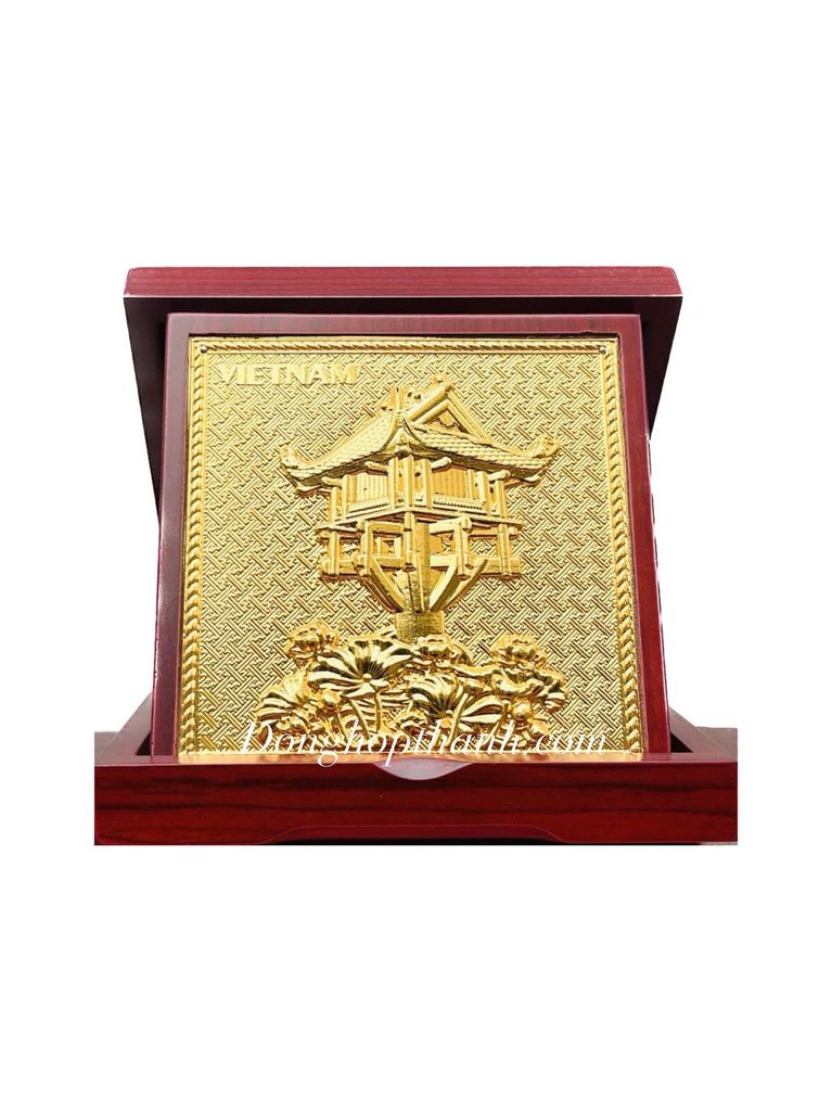 Quà tặng tranh chùa Một Cột mạ vàng 24k - Kích thước 23cm