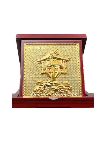  Quà tặng tranh chùa Một Cột mạ vàng 24k - Kích thước 23cm 