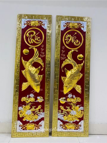  Tranh Lý Ngư Vọng Nguyệt thiếp vàng bạc  - kích thước 1m27 x 0,46m 