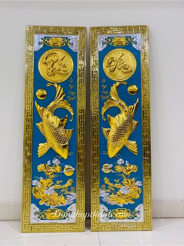  Tranh Lý Ngư Vọng Nguyệt thiếp vàng bạc - Kích thước 1m27 x 0,46m 