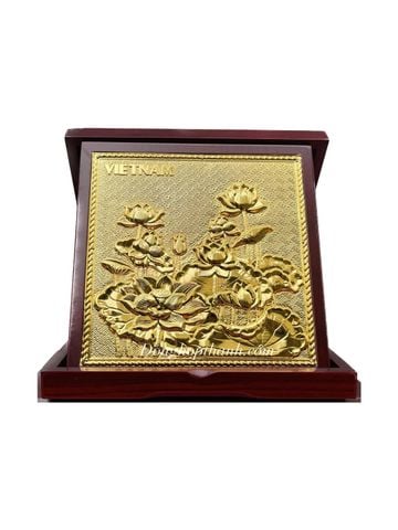  Tranh đồng hoa sen mạ vàng 24k- Kích Thước 16,5cm 