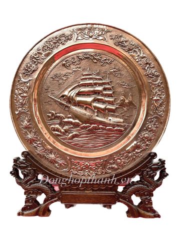  Quà tặng tranh đĩa đồng -thuận buồm xuôi gió - Đường Kính 35cm; Tổng Chiều Cao 41cm 