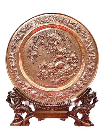  Quà tặng tranh đĩa đồng - Tùng hạc diên niên - Đường Kính 35cm; Tổng Chiều Cao 41cm 