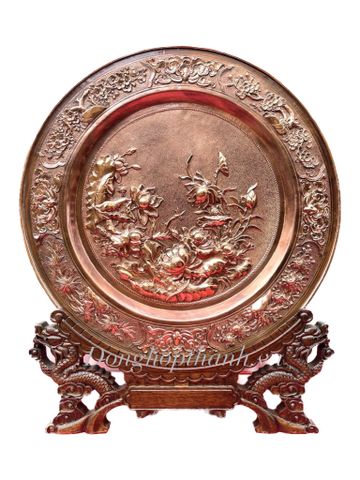  Quà tặng tranh đĩa đồng -Hoa sen - Đường Kính 35cm; Tổng Chiều Cao 41cm 