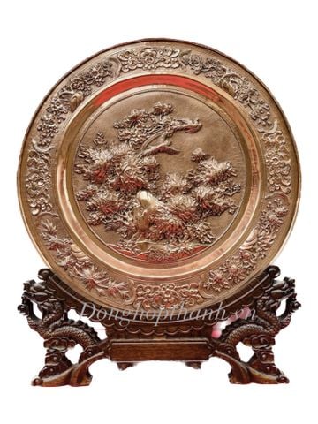  Quà tặng tranh đĩa đồng - Hoa mẫu đơn- Đường Kính 35cm; Tổng Chiều Cao 41cm 