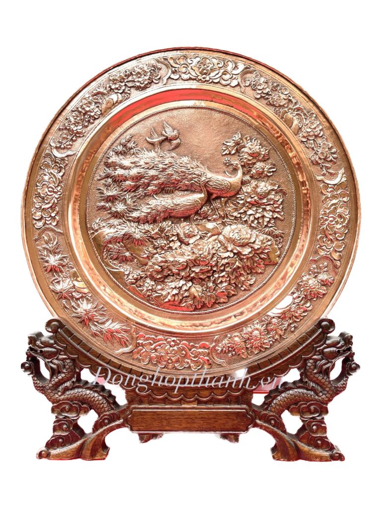 Quà tặng tranh đĩa đồng - Phu thê viên mãn- Đường Kính 35cm; Tổng Chiều Cao 41cm