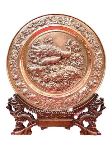  Quà tặng tranh đĩa đồng - Phu thê viên mãn- Đường Kính 35cm; Tổng Chiều Cao 41cm 