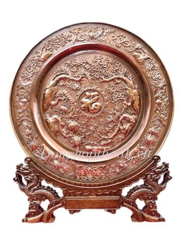  Quà tặng tranh đĩa đồng - Tứ quý bình an  - Đường Kính 35cm; Tổng Chiều Cao 41cm 