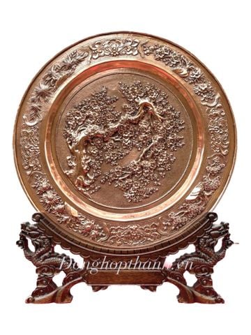  Quà tặng tranh đĩa đồng - Mai khai phú quý - Đường Kính 35cm; Tổng Chiều Cao 41cm 