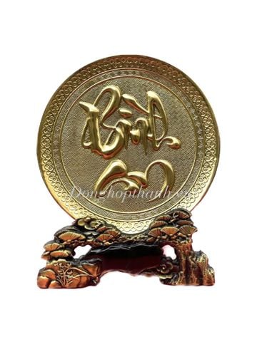  Quà tặng tranh đĩa đồng chữ bình an mạ vàng 24k - kích thước 20 cm 