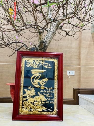  Tranh chữ Thọ mạ vàng 24K - kích thước 48cm x 68cm 