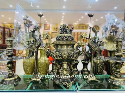  Bộ đỉnh Long Phụng màu giả cổ - Kích thước 55cm 