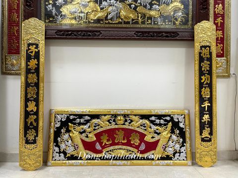  Bộ Hoành phi câu đối Đức Lưu Quang thiếp vàng bạc, kích thước 1m76 