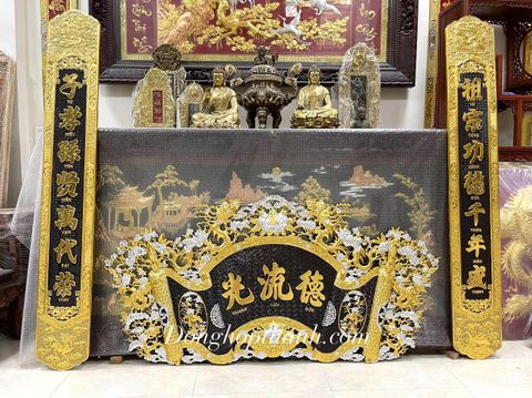  Bộ cuốn thư câu đối hoa mai thiếp vàng bạc, kích thước 1m76 