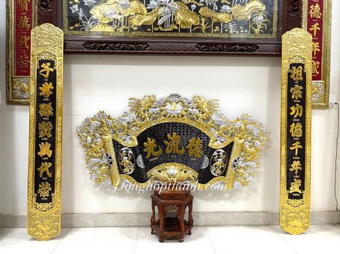  Bộ cuốn thư câu đối Đức Lưu Quang thiếp vàng bạc, kích thước 1m55 