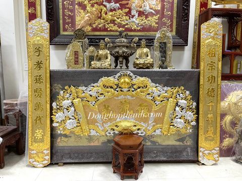  Bộ cuốn thư câu đối hoa hồng dát vàng bạc, kích thước 1,76m 