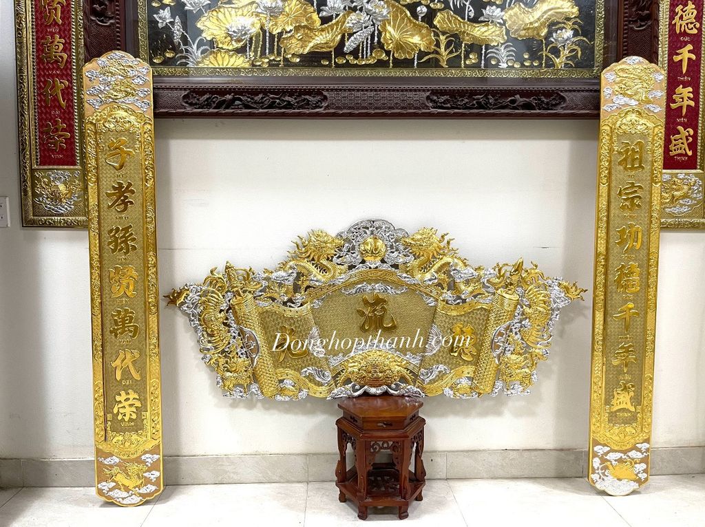 Bộ cuốn thư câu đối thiếp vàng bạc, kích thước 1,55m , hàng nghệ nhân