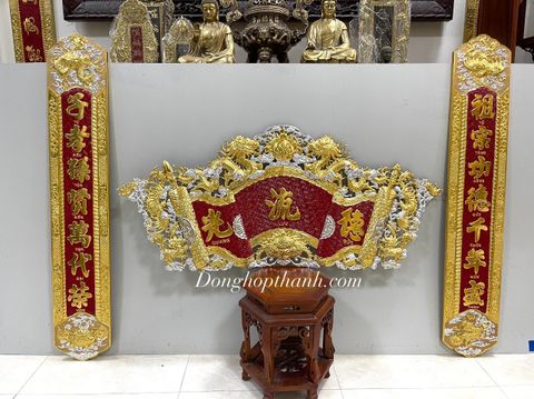  Bộ cuốn thư câu đối Đức Lưu Quang thiếp vàng bạc, kích thước 1m33 