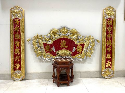  Bộ cuốn thư câu đối Đức Lưu Quang thiếp vàng, bạc, kích thước 1,33m 