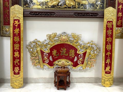  Bộ cuốn thư câu đối tứ quý hóa tứ linh thiếp vàng bạc, kích thước 1m76 