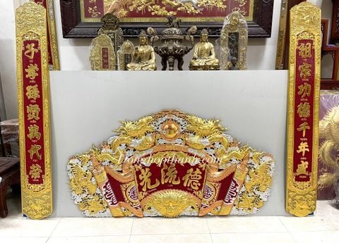  Bộ cuốn thư song long chầu nguyệt dát vàng bạc, kích thước 1m76 