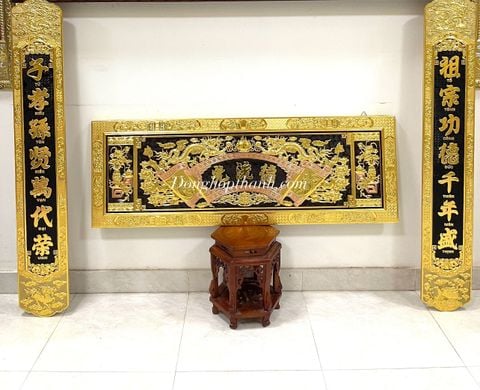  Bộ hoành phi câu đối Đức Lưu Quang thiếp vàng, kích thước 1m55 