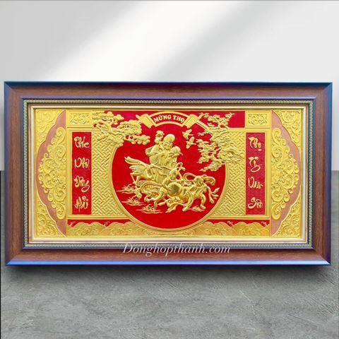  TRANH MỪNG THỌ ÔNG BÀ BẰNG ĐỒNG, DÁT VÀNG (Kích Thước 52cm X 92cm) 